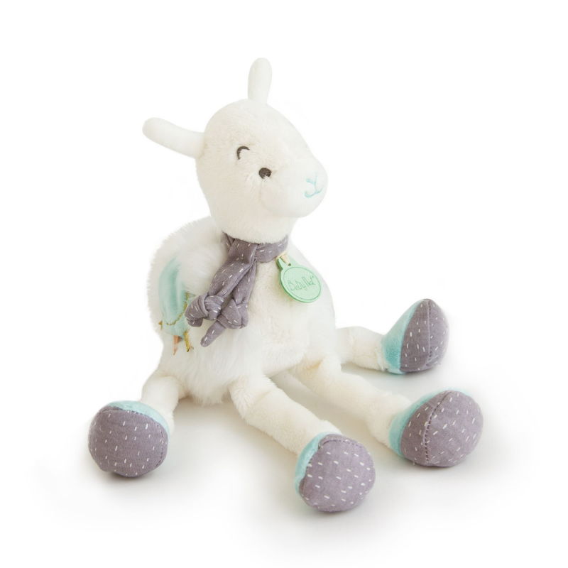  - petits voyageurs - peluche lama blanc bleu 27 cm 